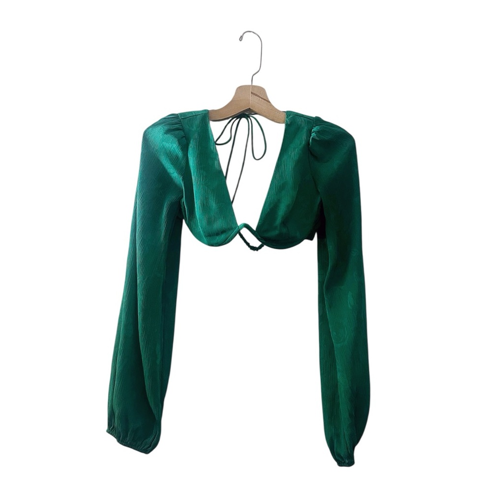 Stella Laguna Beach Cropped Underwire Bra Top Long Sleeve Green